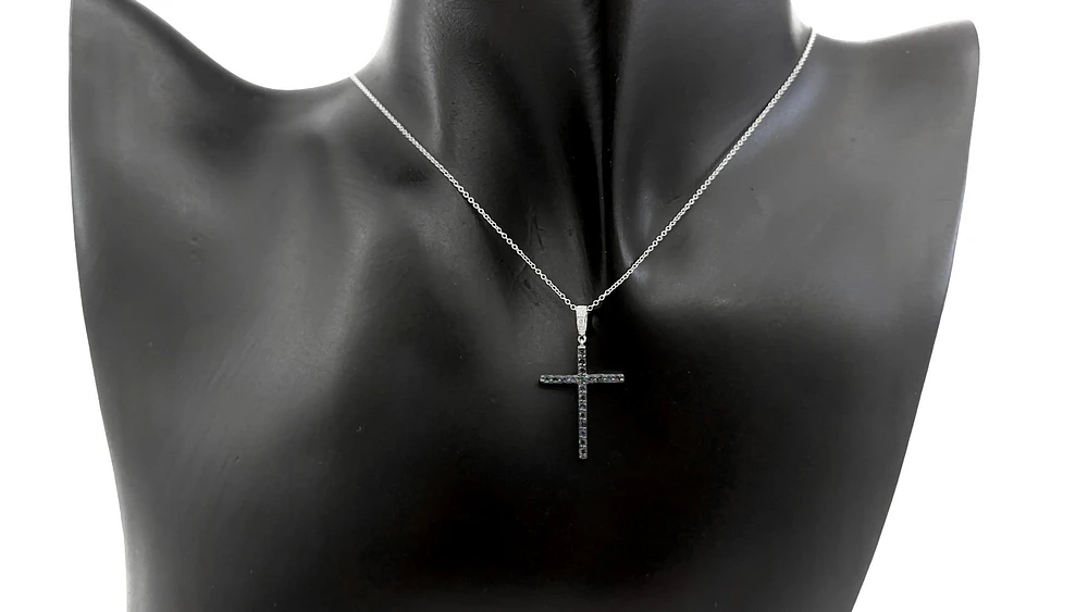 10K White Gold 0.20cttw Sapphire and 0.03cttw Diamond Cross Pendant - 18 inches
