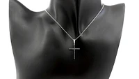 10K White Gold 0.20cttw Sapphire and 0.03cttw Diamond Cross Pendant - 18 inches
