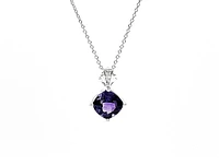 10K White Gold Amethyst & Diamond Pendant, 18"