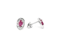 925 Sterling Silver Ruby & Diamond Halo Stud Earrings