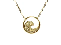 14K Yellow Gold 0.12cttw Diamond WavePendant, 18"