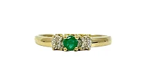10K Yellow Gold Emerald and Diamond 3 Stone Ring - Size 6