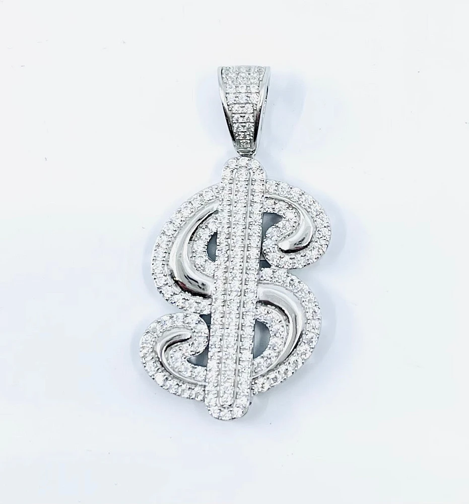 Money symbol Sterling Silver Charm w /CZ