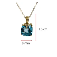 10K Yellow Gold 8mm Swiss Blue Topaz and 0.005cttw Diamond Necklace - 18 Inches