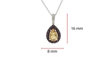10K White Gold Citrine, Garnet & Diamond Pendant, 18"