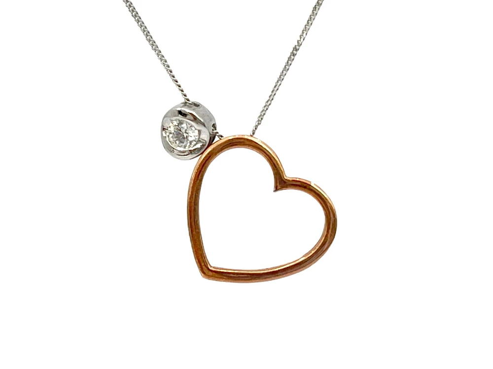 10K White & Rose Gold 0.09cttw Canadian Diamond Heart Necklace, 18"