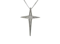10K White Gold 0.022cttw Diamond Cross Pendant, 18"