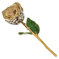 24K Lacquer Dipped 24k Gold Trimmed Cream/Black Leopard Real Rose