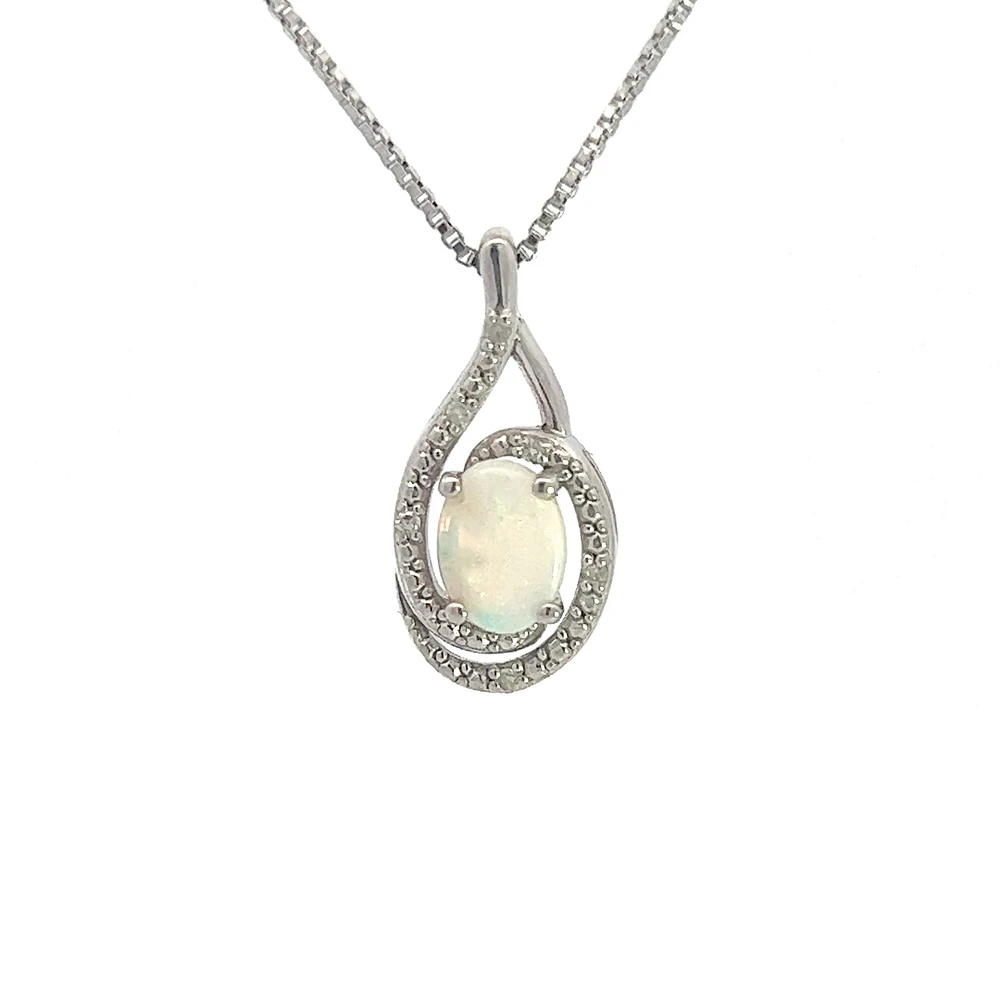 925 Sterling Silver Opal & Diamond Necklace