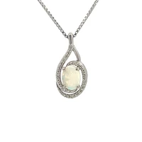 925 Sterling Silver Opal & Diamond Necklace