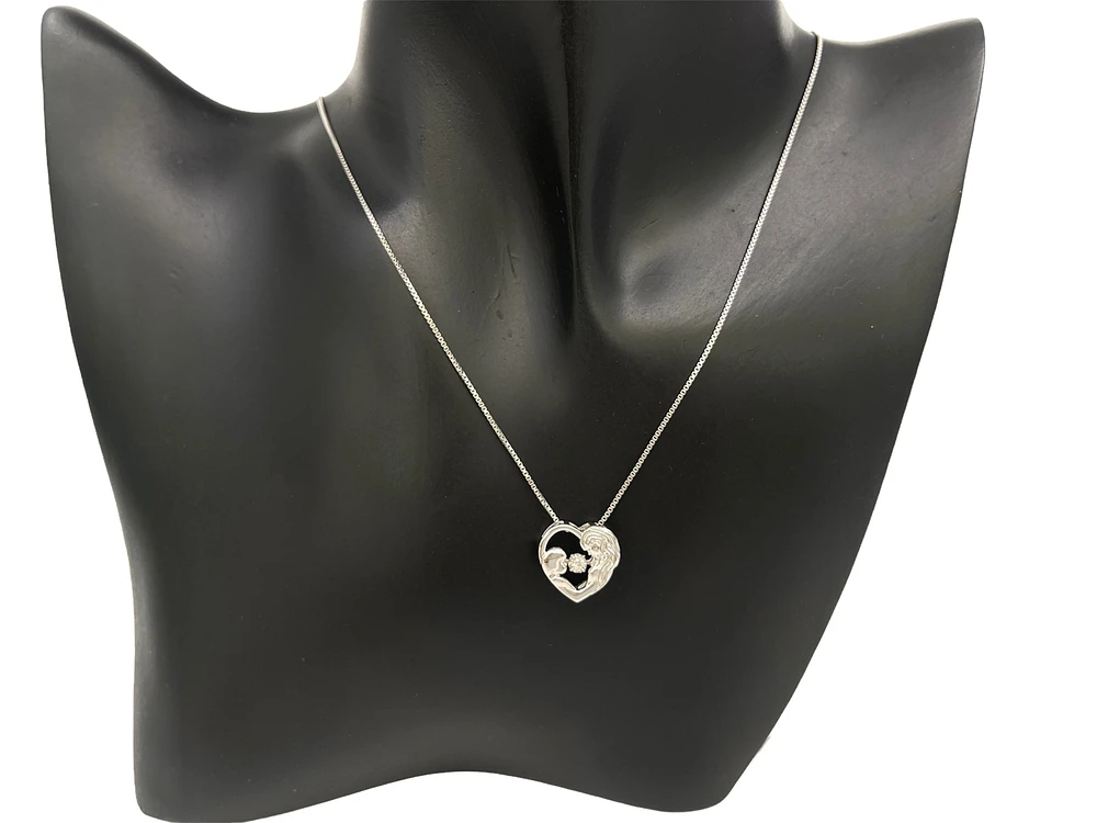 Sterling Silver 0.03cttw Diamond Mom Pendant, 18"