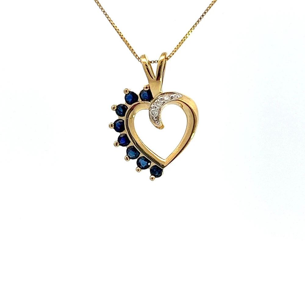 10K Gold 0.03 cttw Diamond and Sapphire Heart Pendant