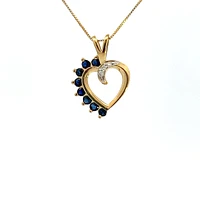 10K Gold 0.03 cttw Diamond and Sapphire Heart Pendant