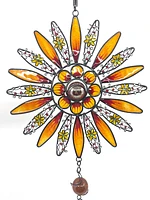 Black Metal & Glass Orange Flowers with Sunflower Windchime