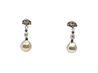 14K White Gold Cultured and Fresh Water Pearl Dangle Earrings