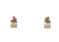 10K Rose Gold 6mm Cushion Cut Genuine Agate And 0.01cttw Diamonds Earrings