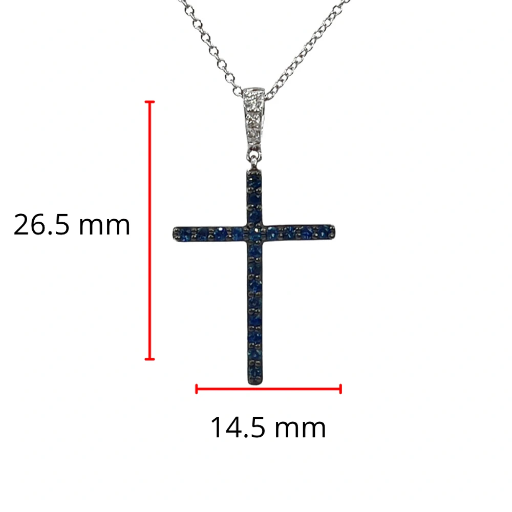 10K White Gold 0.20cttw Sapphire and 0.03cttw Diamond Cross Pendant - 18 inches