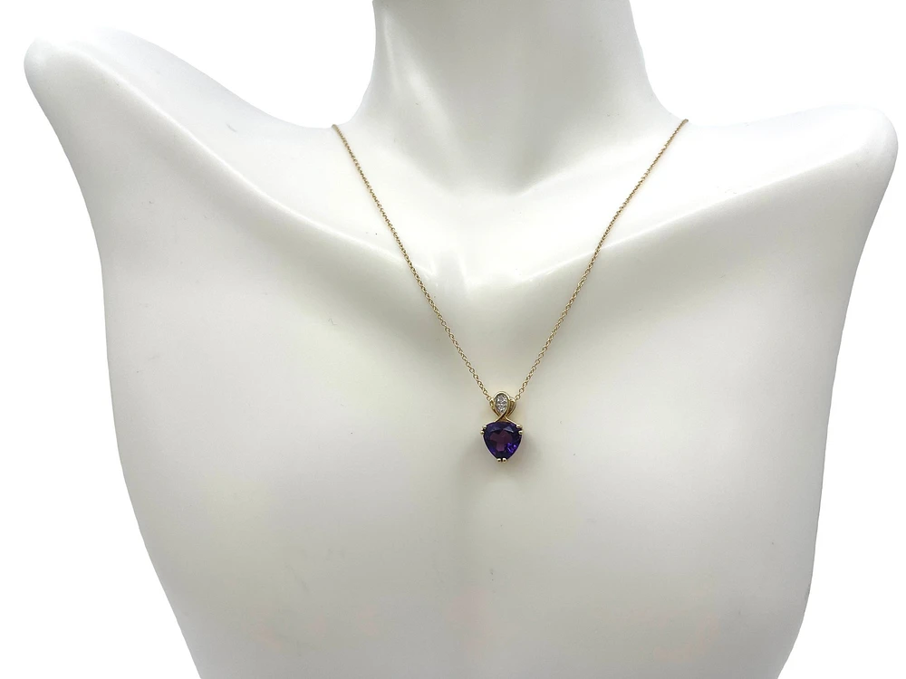 10K Yellow Gold Amethyst & Diamond Necklace, 18"