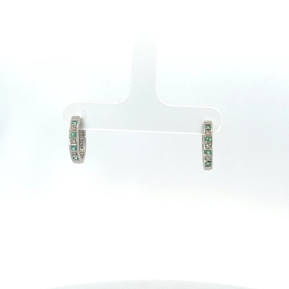 10K White Gold Emerald and Diamond Earrings