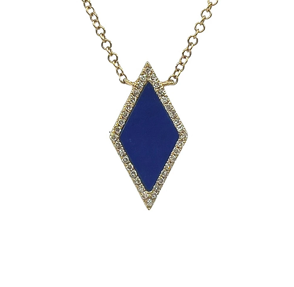 14K Yellow Gold 0.63cttw Lapis Lazuli and 0.09cttw Diamond Necklace, 18"