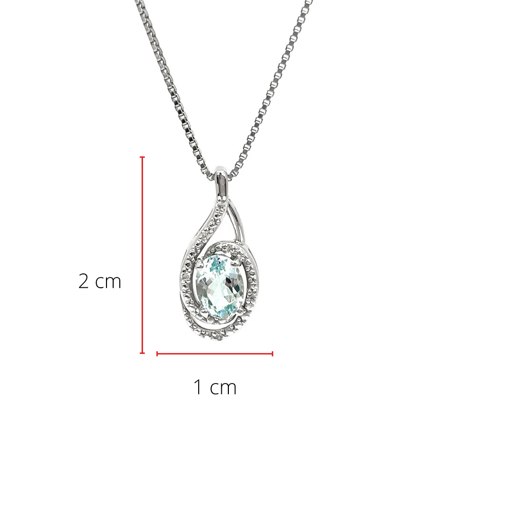 925 Sterling Silver Aquamarine & Diamond Necklace
