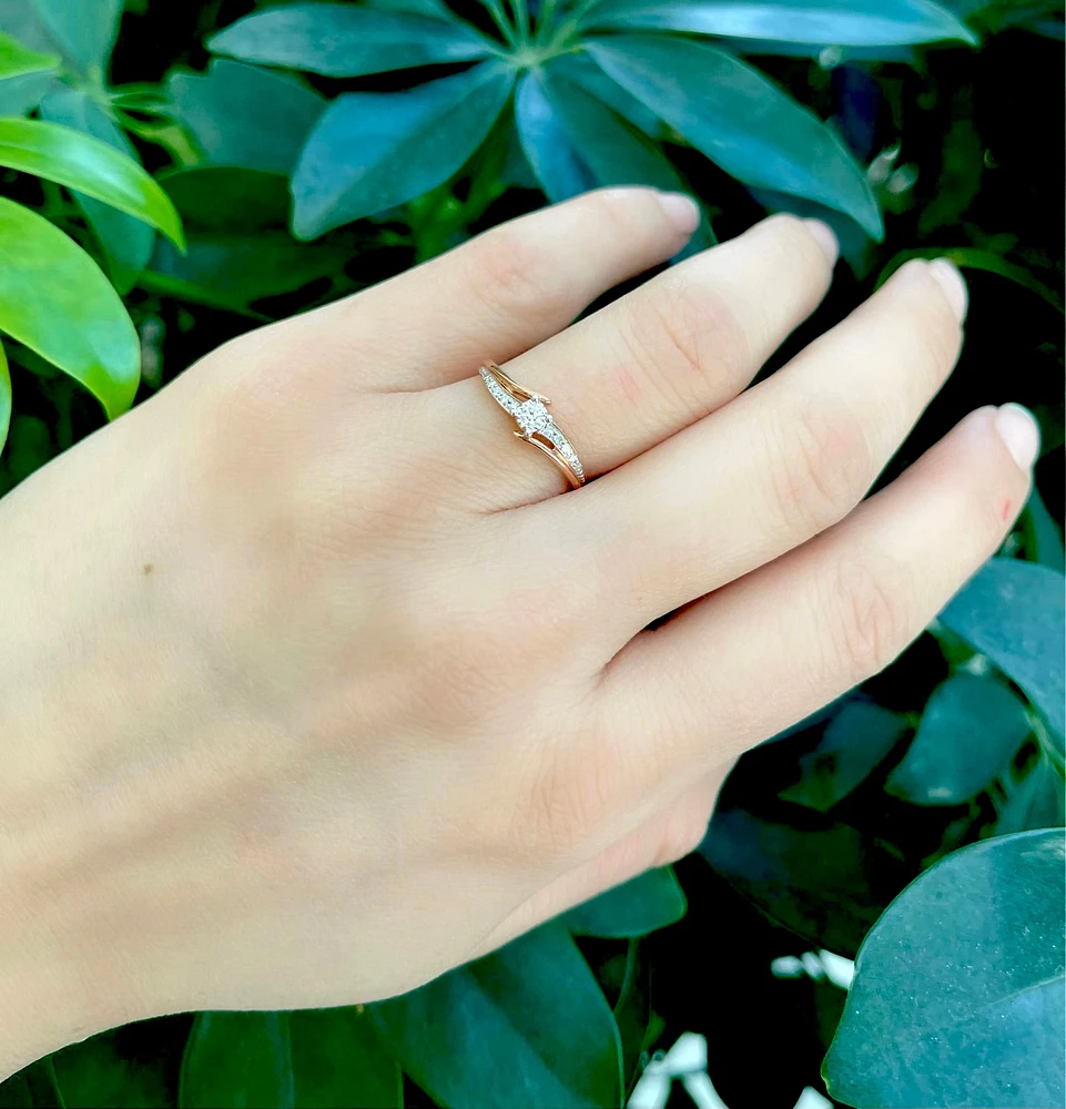 10K Rose Gold 0.10cttw Illusion Setting Diamond Engagement Ring - Size 6.5