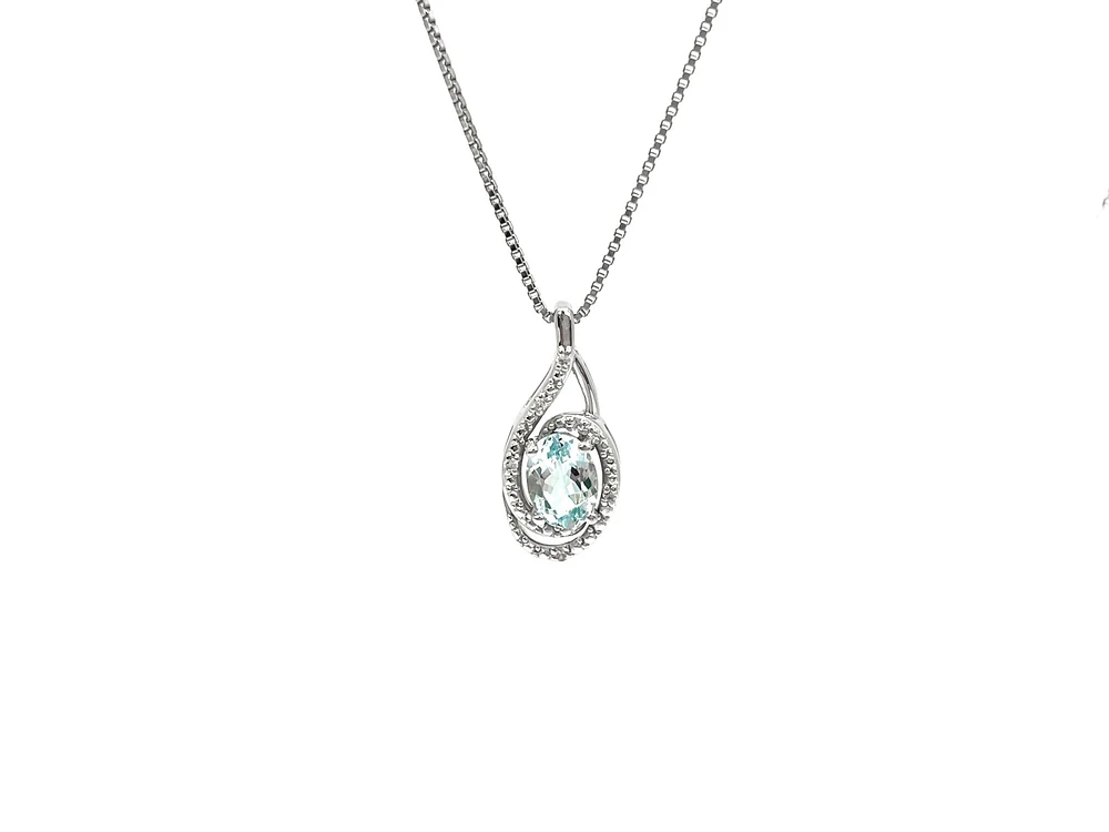 925 Sterling Silver Aquamarine & Diamond Necklace