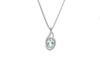 925 Sterling Silver Aquamarine & Diamond Necklace