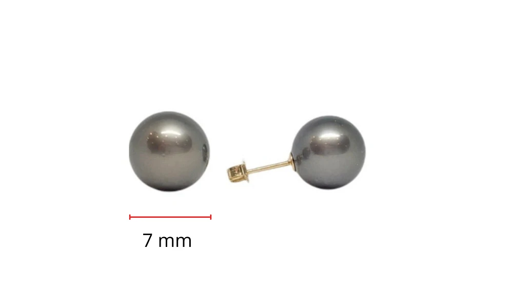 14K White Gold 7mm Tahitian Pearl Stud Earrings with Butterfly Backs