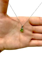 10K White Gold Peridot and Diamond Pendant, 18"