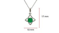 10/14K White Gold Emerald and Diamond Pendant, 18"