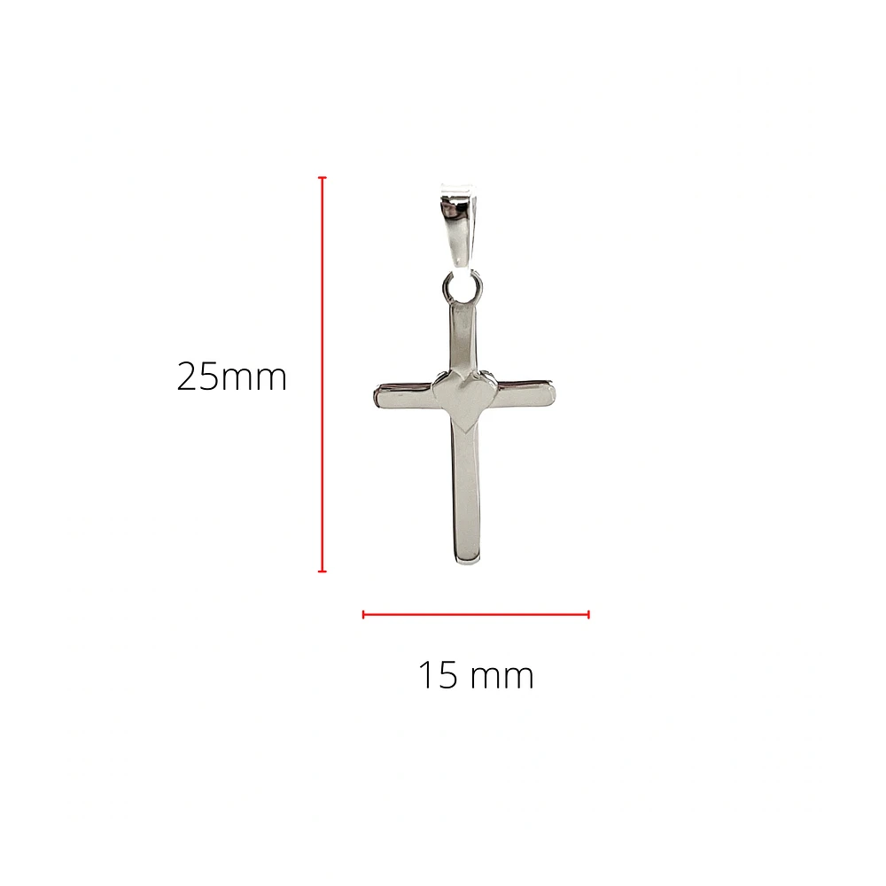 925 Sterling Silver 25mm x 15mm Flat Cross Charm with a Heart Center