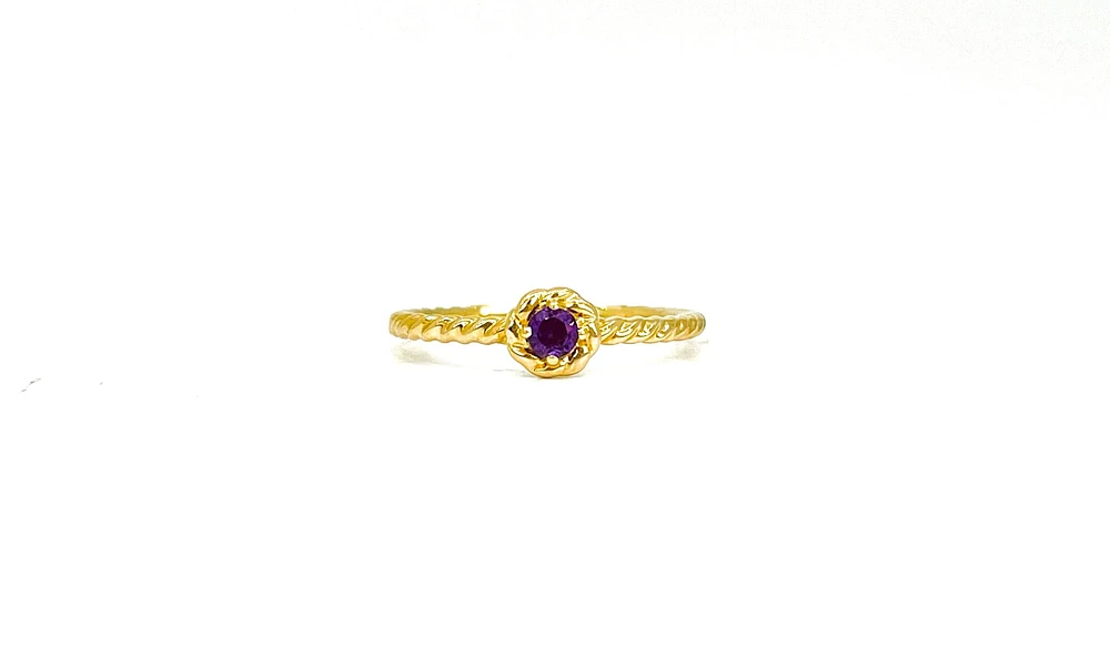 10K Yellow Gold 0.10cttw Genuine Amethyst  Halo Ring, size 6.5