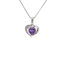 10K White Gold Amethyst and Diamond Pendant - 18"