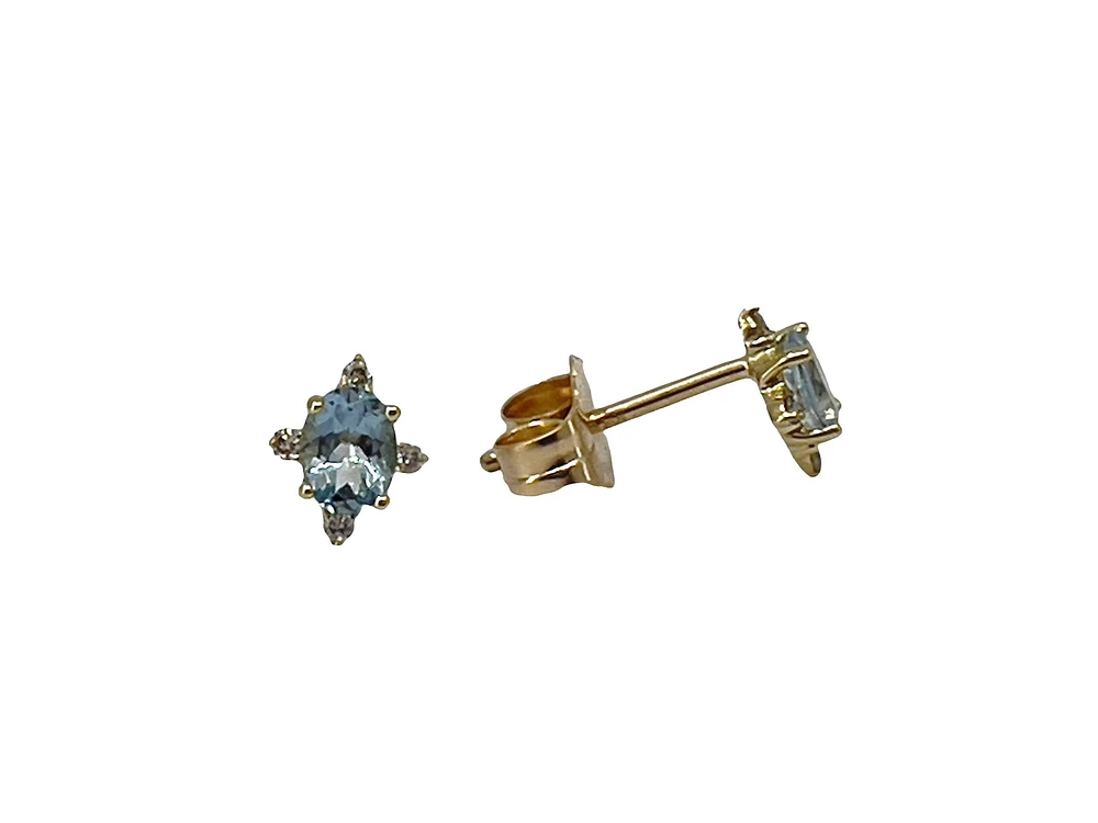10K Yellow Gold Aquamarine and Diamond Earrings
