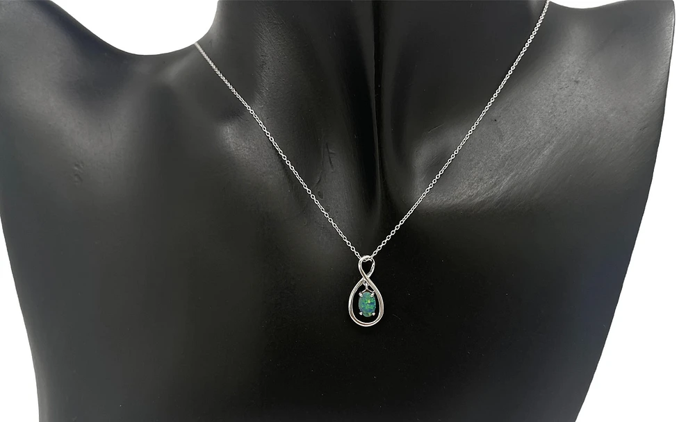 10K White Gold 0.50cttw Australian Opal Doublet Necklace - 18 Inches