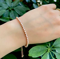 925 Sterling Silver 2mm Cubic Zirconia Rose Gold Bezel Set Tennis Bracelet with Adjustable ends - 5 - 11 Inches