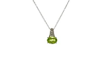 10K White Gold 7x5mm Oval Cut Peridot and 0.013cttw Diamond Pendant, 18"