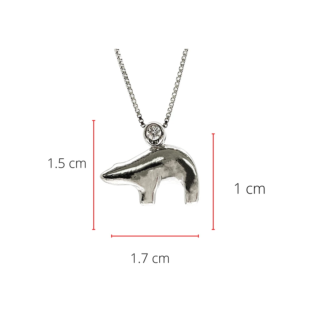 Sterling Silver 0.057cttw Canadian Diamond Polar Bear Pendant, 18"