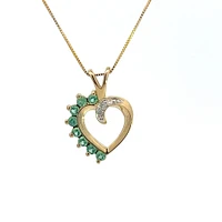 10K Yellow Gold 0.03 cttw Diamond and Emerald Heart Pendant, 18"