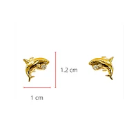 14K Yellow Gold 0.06cttw Diamond Orca Earrings with Butterfly Backs - 12mm x 10mm