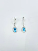 10K White Gold Genuine Blue Topaz & Diamond Earrings