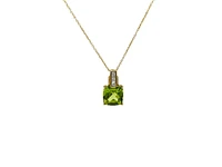 10K Yellow Gold 7mm Cushion Cut Peridot and 0.026cttw Diamond Pendant, 18"