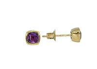 10K Yellow Gold 0.60cttw Cushion Cut Amethyst Bezel Set Stud Earrings