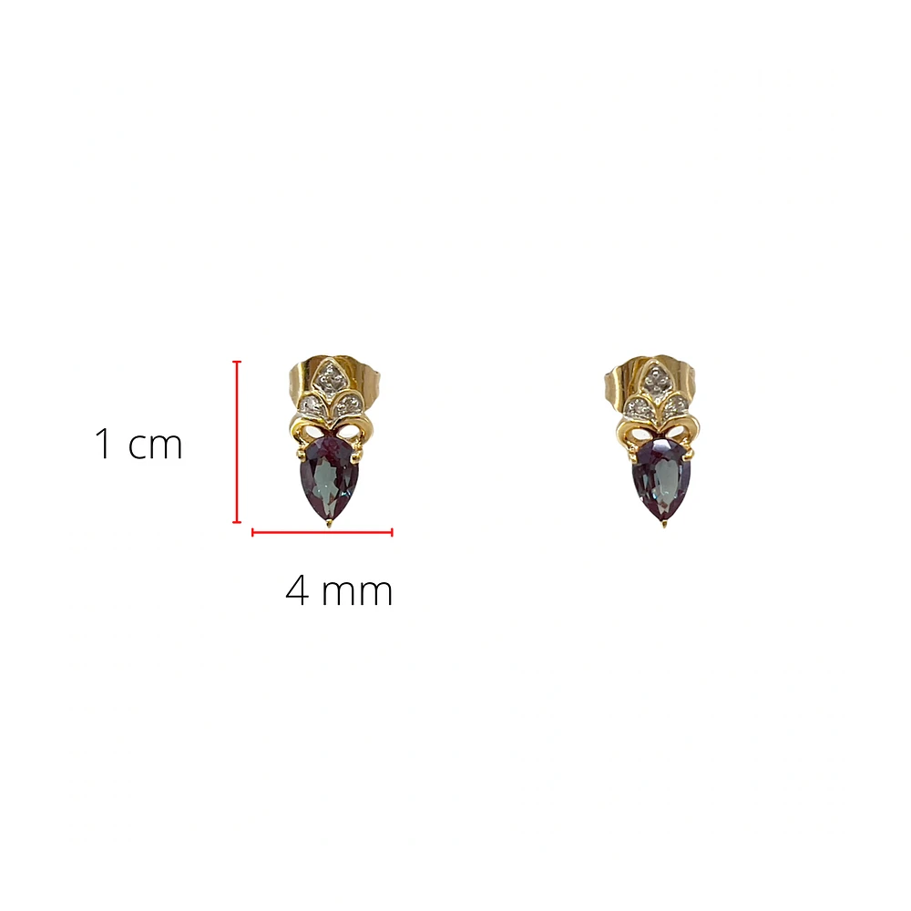 10K Gold 1.0cttw Created Alexandrite and 0.03cttw Diamond Earrings