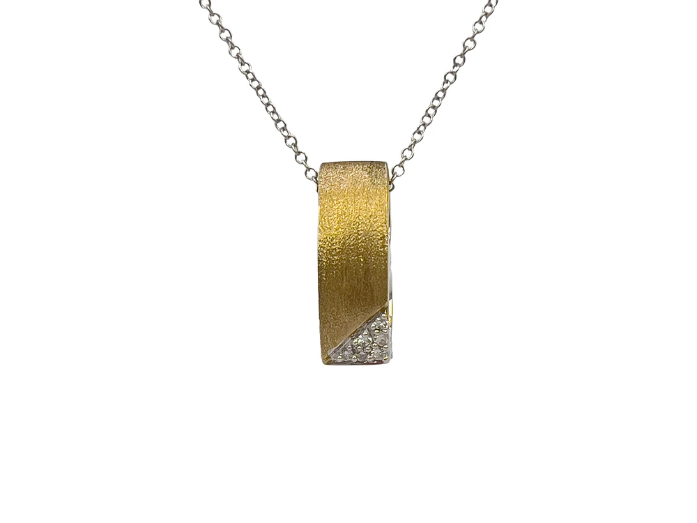 10K Two-Tone Reversible 0.08cttw Diamond Pendant, 18"