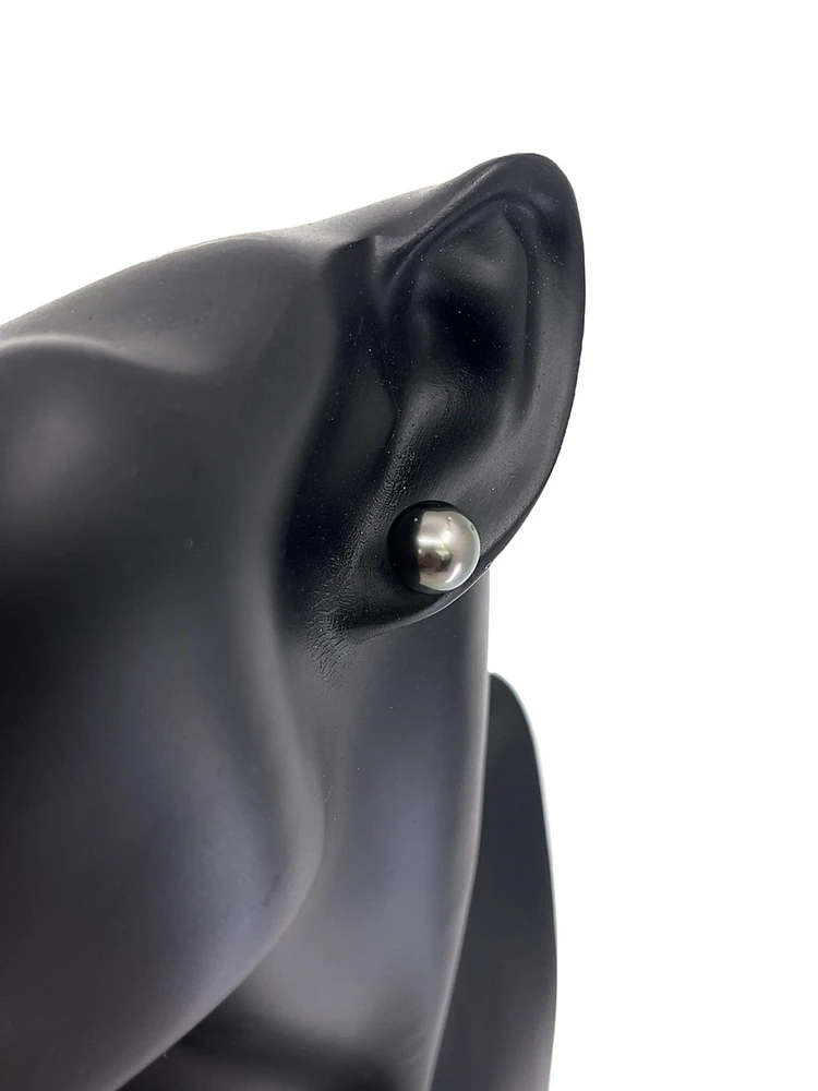 14K White Gold 7mm Tahitian Pearl Stud Earrings with Butterfly Backs