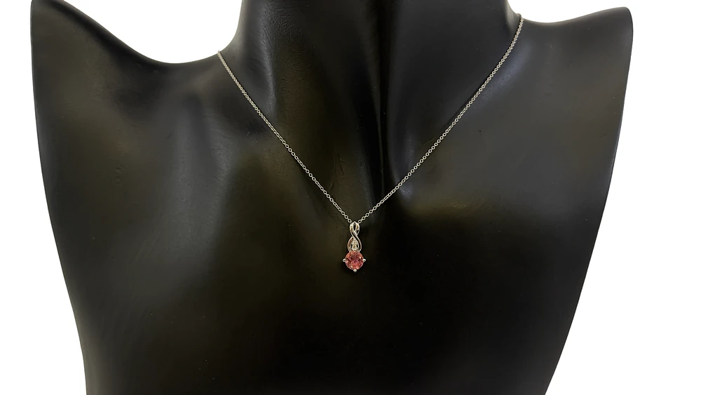 10K White Gold 0.45cttw Pink Tourmaline and 0.01cttw Diamond Pendant, 18"