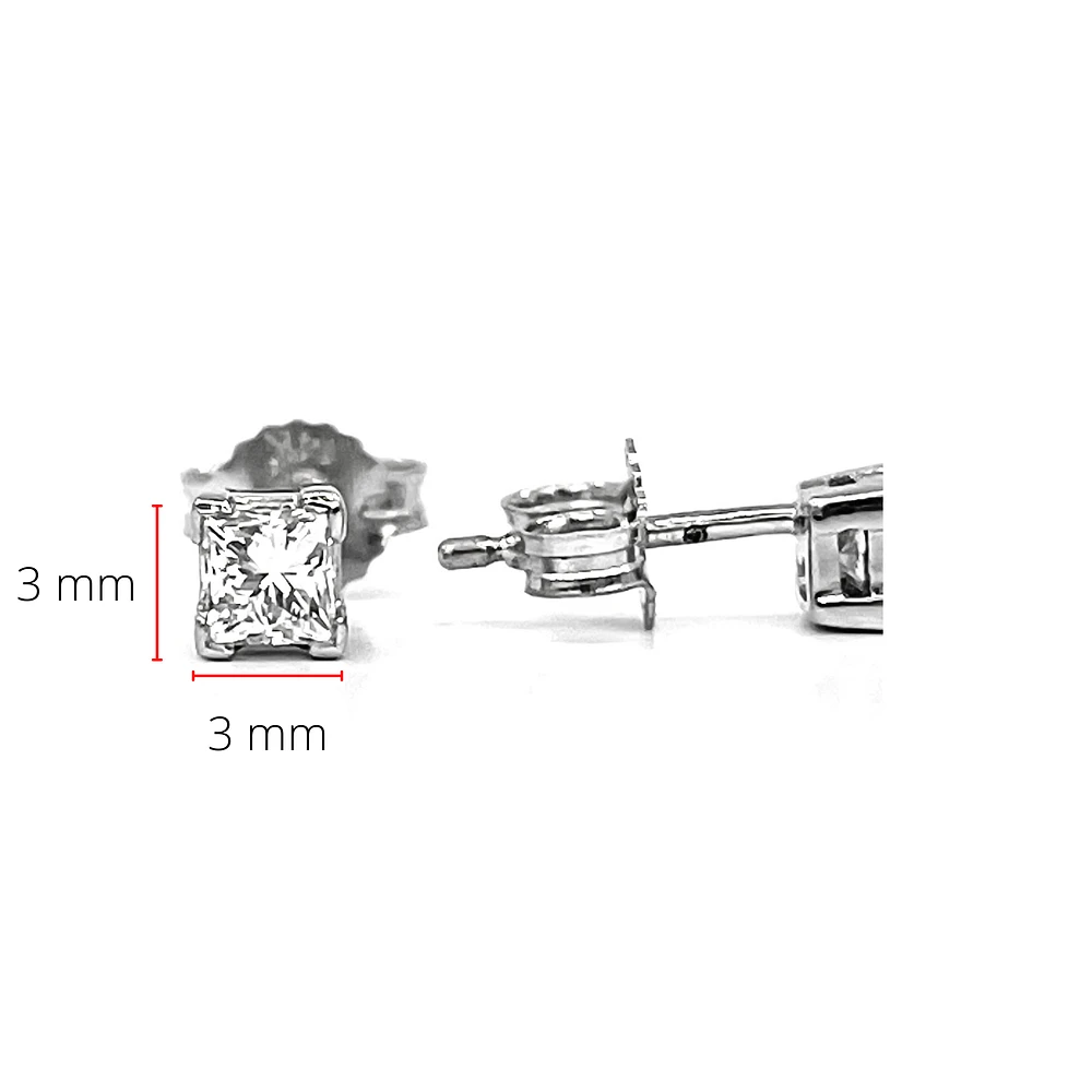 14K White Gold 0.27cttw Princess Cut Canadian Diamond Earrings