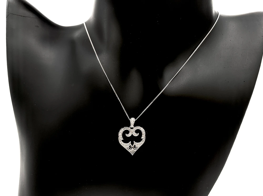 10K White Gold 0.20cttw Diamond Heart Pendant, 18"